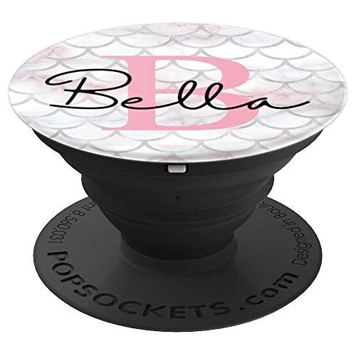 Bella Name Letter "B" Mermaid Scales on Rose Pink - PopSockets Grip and Stand for Phones and Tablets