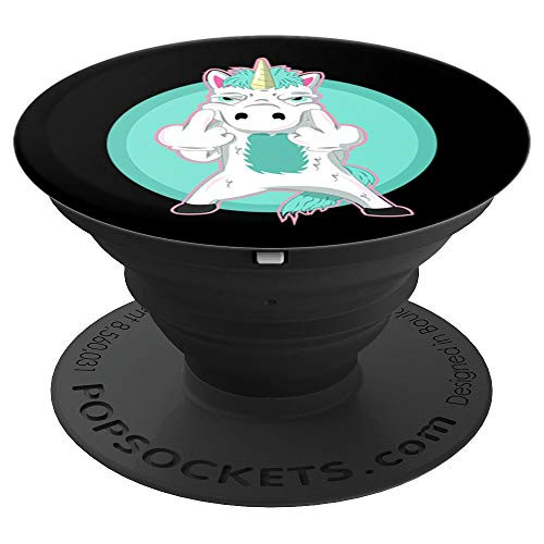 Unicorn Flipping The Bird Middle Finger Offensive Teal White - PopSockets Grip and Stand for Phones and Tablets
