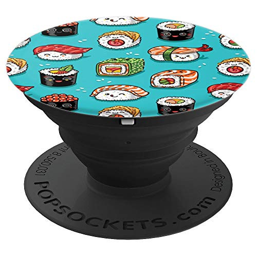 Sushi Cartoons on Blue - Japanese Foodie Art - PopSockets Grip and Stand for Phones and Tablets