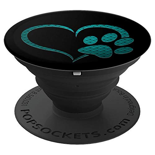 Teal Dog Paw Print Heart on Black - PopSockets Grip and Stand for Phones and Tablets Teal Dog Paw Print Heart on Black - PopSockets Grip and Stand for Phones and Tablets
