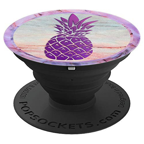 Purple Pineapple on Pink Blue Green Marbled Look - PopSockets Grip and Stand for Phones and Tablets