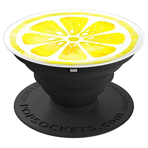Lemon Slice Summer Time Fruit Yellow and White Watercolor - PopSockets Grip and Stand for Phones and Tablets
