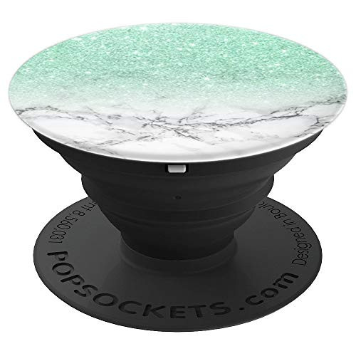 PopSockets: Teal Mint Green Faux Glitter and White Marble - PopSockets Grip and Stand for Phones and Tablets
