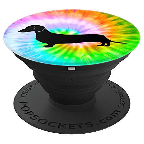 Dachshund Dog Silhouette with Puppy Tie Dye Prints - PopSockets Grip and Stand for Phones and Tablets