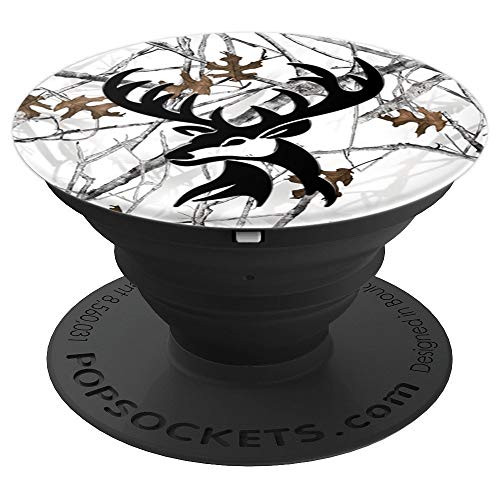 Deer Buck Hunting Men Women Black White Snow Camouflage Camo - PopSockets Grip and Stand for Phones and Tablets