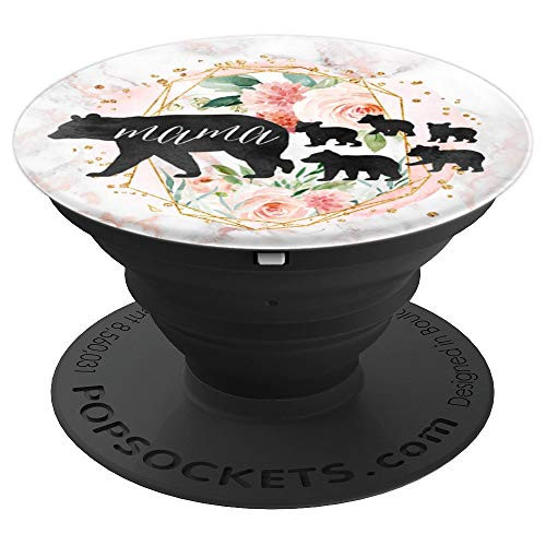 Mama Bear Five Cubs Rose Pink Watercolor Floral - PopSockets Grip and Stand for Phones and Tablets