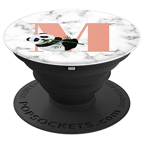 Cute Panda With Bamboo Pink Letter M Monogram - PopSockets Grip and Stand for Phones and Tablets