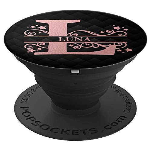 Letter L Luna Name Rose Pink Swirls Stars Initial Monogram - PopSockets Grip and Stand for Phones and Tablets
