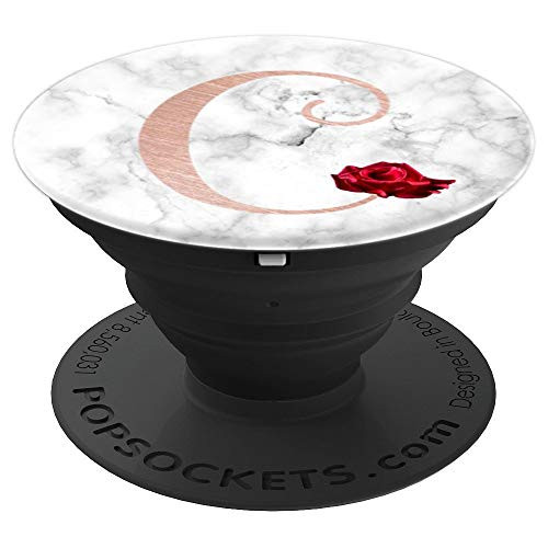 Letter C rose pink monogram phone stand, initial C marble - PopSockets Grip and Stand for Phones and Tablets