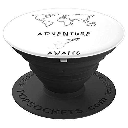 Adventure Awaits Quote World Map Black White Nature Magick - PopSockets Grip and Stand for Phones and Tablets