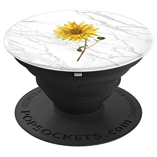 Beautiful Yellow Sunflower on White Marble - PopSockets Grip and Stand for Phones and Tablets