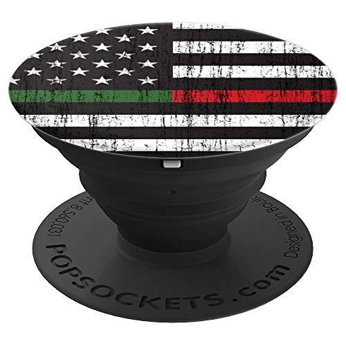 Thin Green Red Line Military Firefighter USA American Flag - PopSockets Grip and Stand for Phones and Tablets