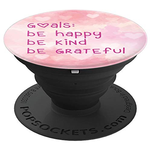 Goals Be Happy Be Kind Pop Up Socket Watercolor Pink Hearts - PopSockets Grip and Stand for Phones and Tablets