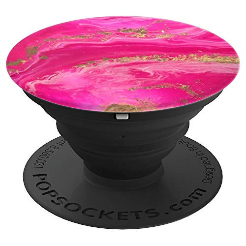 Gold Hot Pink Marble, Agate Quartz, Simple, Elegant, Cute - PopSockets Grip and Stand for Phones and Tablets