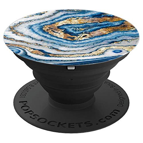 Gold, Banded Agate, Ice Blue, Geode Stone, Quartz, Cute - PopSockets Grip and Stand for Phones and Tablets
