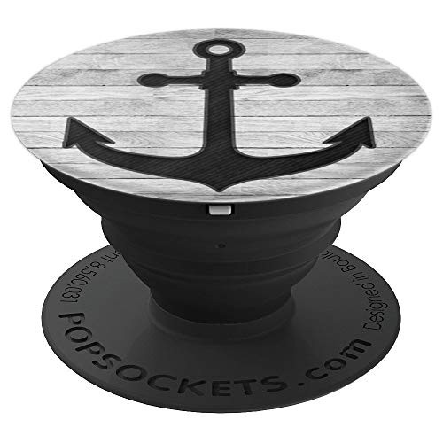 Black Anchor nautical design On Vintage Gray Look - PopSockets Grip and Stand for Phones and Tablets