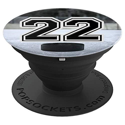 Ice Hockey Custom Jersey Number 22 Puck on Rink - PopSockets Grip and Stand for Phones and Tablets