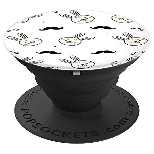 White Bunny Mustache Easter Fun Spring Novelty Gift - PopSockets Grip and Stand for Phones and Tablets