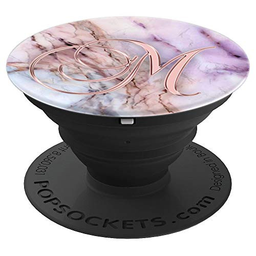 Letter M Golden Rose White Pink Purple Marbled - PopSockets Grip and Stand for Phones and Tablets