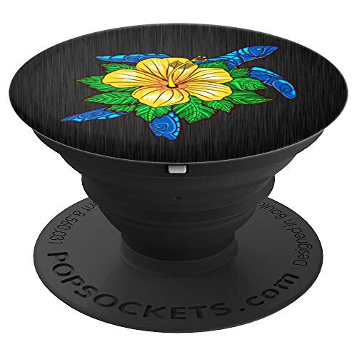 Hawaiian Sea Turtle - Hawaii Yellow Hibiscus Flower - PopSockets Grip and Stand for Phones and Tablets