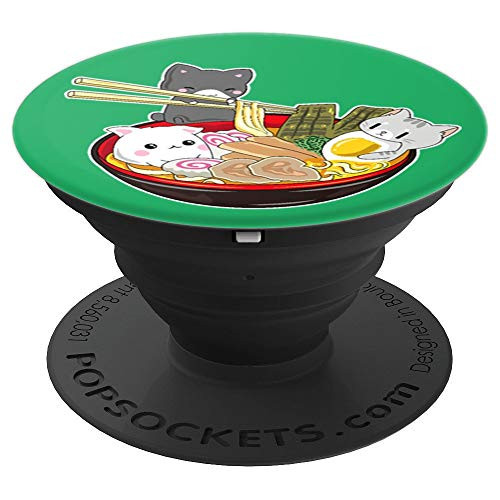 Funny Japanese Kawaii Anime Cat Bowl Ramen Noodles Lovers - PopSockets Grip and Stand for Phones and Tablets
