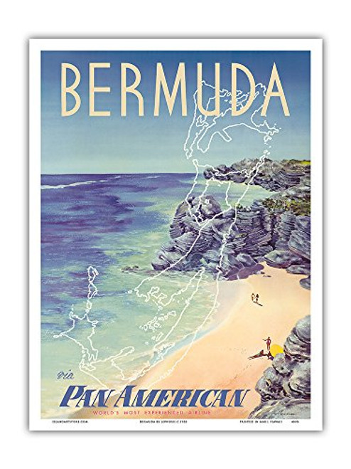 Bermuda - via Pan American World Airways - Vintage Airline Travel Poster by Loweree c.1953 - Master Art Print - 9in x 12in Bermuda - via Pan American World Airways - Vintage Airline Travel Poster by Loweree c.1953 - Master Art Print - 9in x 12in