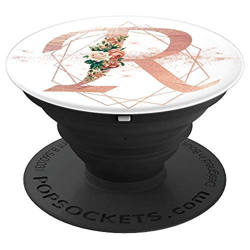 Letter R Pink Marble Floral Monogram - PopSockets Grip and Stand for Phones and Tablets