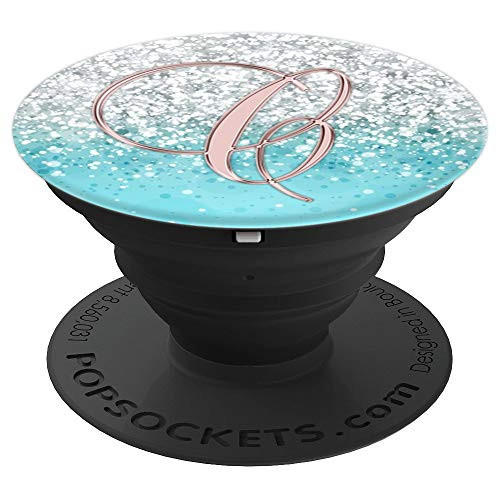 Letter C - Golden Rose C White Light Blue Design - PopSockets Grip and Stand for Phones and Tablets