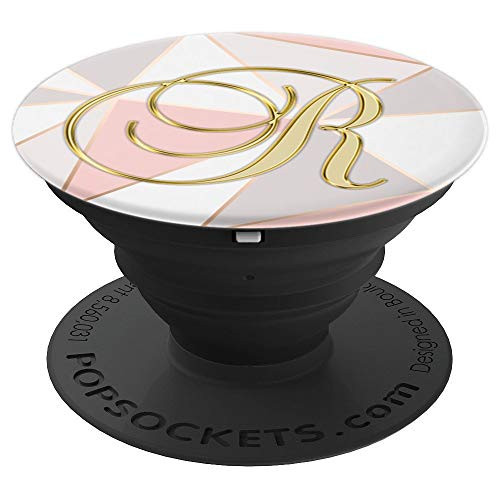 Letter R Golden. Pink Golden Rose White Grey Design - PopSockets Grip and Stand for Phones and Tablets Letter R Golden. Pink Golden Rose White Grey Design - PopSockets Grip and Stand for Phones and Tablets