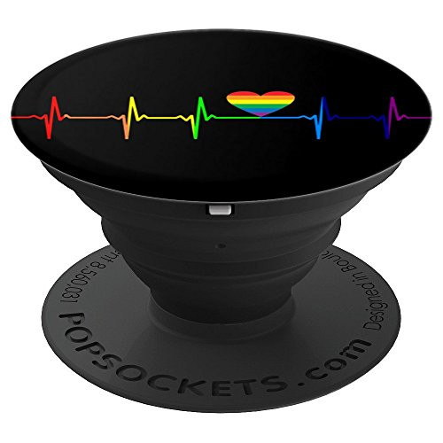 LGBT Rainbow Flag Heartbeat Heart Love Gay Lesbian Pride - PopSockets Grip and Stand for Phones and Tablets