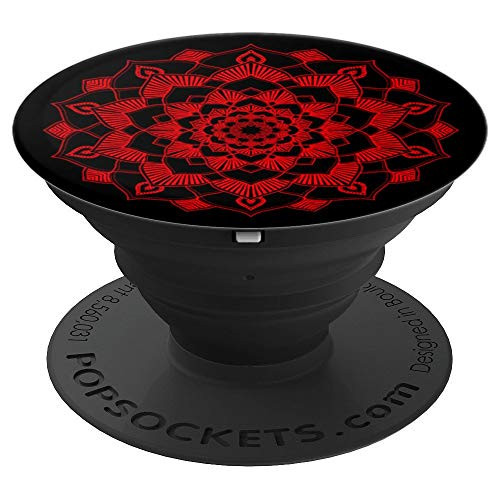 Red Lotus Flower Mandala Pop Black Base Socket - PopSockets Grip and Stand for Phones and Tablets