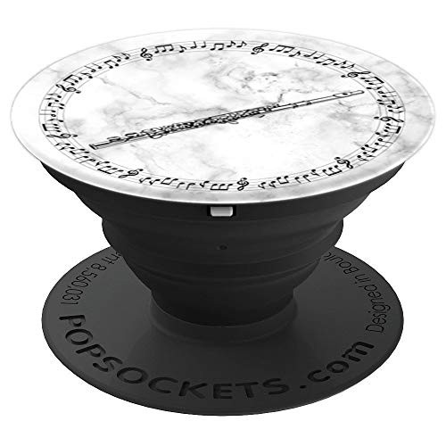 Flute Player Gift - Music Notes in Circle - White Marble - PopSockets Grip and Stand for Phones and Tablets