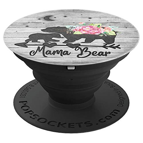 Black Color Mama bear with One cub on Vintage Gray look - PopSockets Grip and Stand for Phones and Tablets Black Color Mama bear with One cub on Vintage Gray look - PopSockets Grip and Stand for Phones and Tablets