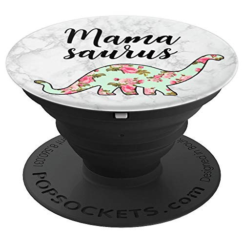 Mamasaurus, Pink Teal Flowers, Dinosaur Mama Saurus Dino - PopSockets Grip and Stand for Phones and Tablets