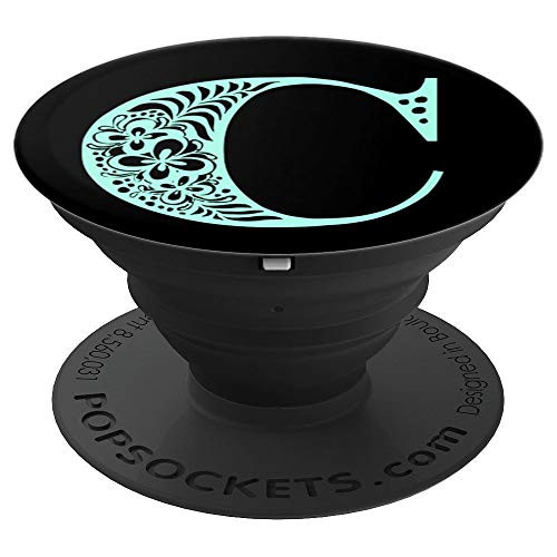 Mint Green Floral Monogram Letter C - PopSockets Grip and Stand for Phones and Tablets