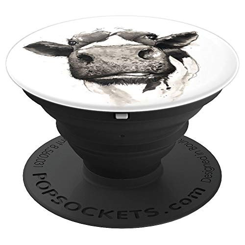 Cow Print, cow head drawing funny animal Print Farmer Gift - PopSockets Grip and Stand for Phones and Tablets