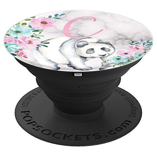 Panda Bear Lover Marble Monogram Name Initial Letter C - PopSockets Grip and Stand for Phones and Tablets