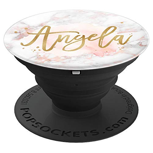 Angela First Name on Rose Pink Marble - PopSockets Grip and Stand for Phones and Tablets