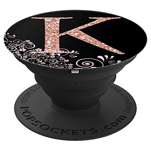 Rose Gold Pop Grip Monogram Pink Floral Letter K Grip - PopSockets Grip and Stand for Phones and Tablets