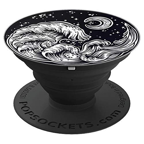 Waves and Moon Design Pop Socket: PopSocket Waves - PopSockets Grip and Stand for Phones and Tablets