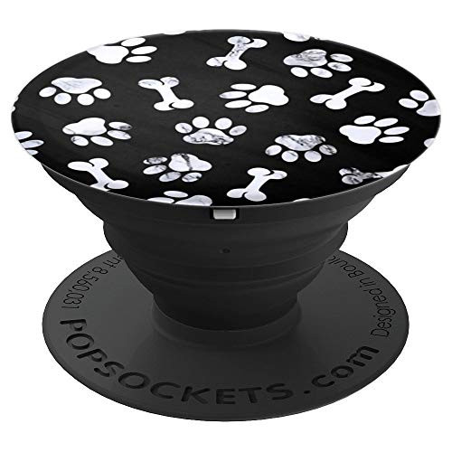White Gray Marbled Look Dog Paw print bones On Black - PopSockets Grip and Stand for Phones and Tablets White Gray Marbled Look Dog Paw print bones On Black - PopSockets Grip and Stand for Phones and Tablets