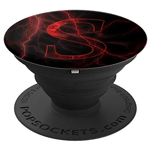 Red Lightning abstract Letter S Monogram on black - PopSockets Grip and Stand for Phones and Tablets
