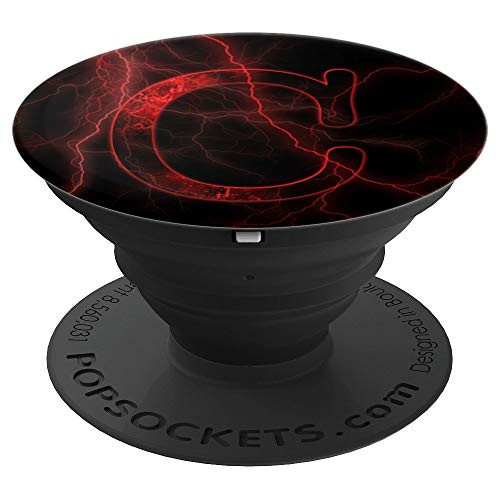Red Lightning abstract Letter C Monogram on black - PopSockets Grip and Stand for Phones and Tablets