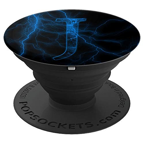 Red Lightning abstract Letter J Monogram on black - PopSockets Grip and Stand for Phones and Tablets