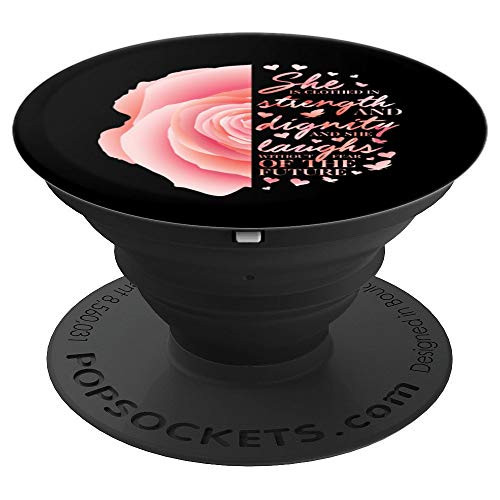 Christian Bible Verse Accessory Pink Rose Proverbs 31:25 - PopSockets Grip and Stand for Phones and Tablets