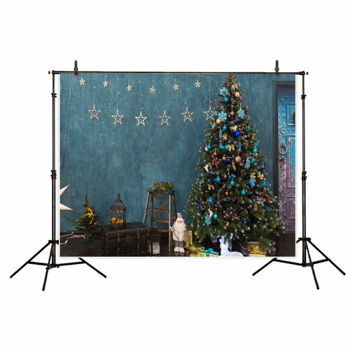Funnytree 7x5ft Christmas theme Polyester photography Backdrop Blue Christmas tree suitcase For Family Background studio prop Photocall
