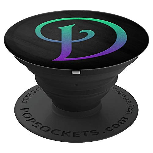 Purple and Green Letter D Monogram On Black - PopSockets Grip and Stand for Phones and Tablets