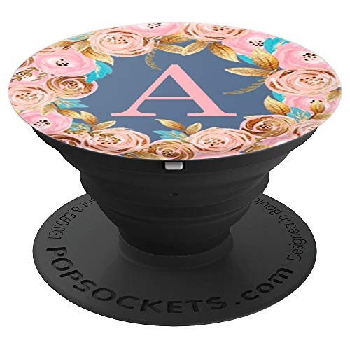 First & Last Initial Letter A Floral Wreath Monogram AAN053 - PopSockets Grip and Stand for Phones and Tablets