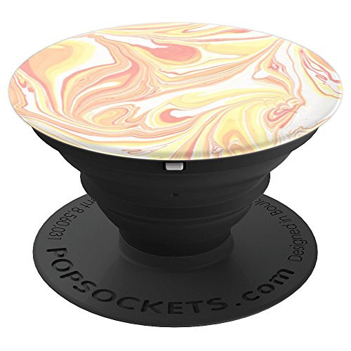 Yellow Orange & Red Marble Paint Swirl on White PS13723 - PopSockets Grip and Stand for Phones and Tablets
