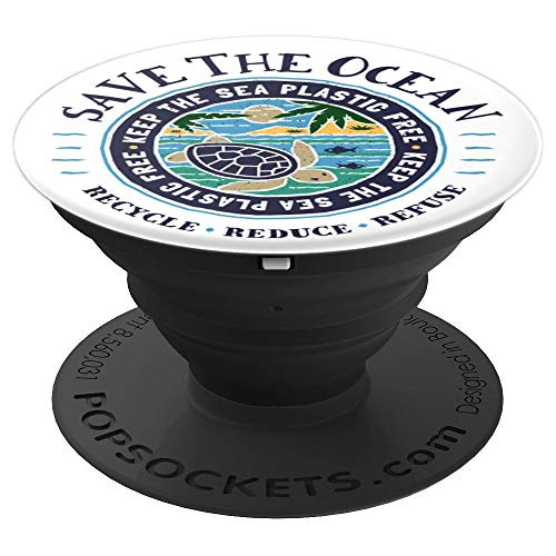 Save The Ocean Keep the Sea Plastic Free White Background - PopSockets Grip and Stand for Phones and Tablets
